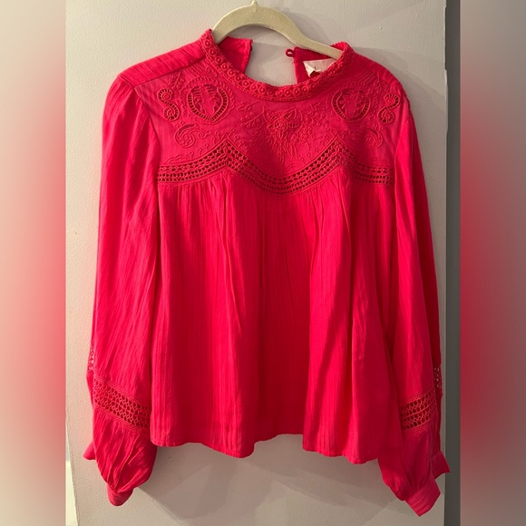 NEW Anthropologie Harmony Hot Pink Lace Embroidered Blouse￼ Size XSP - Picture 1 of 7